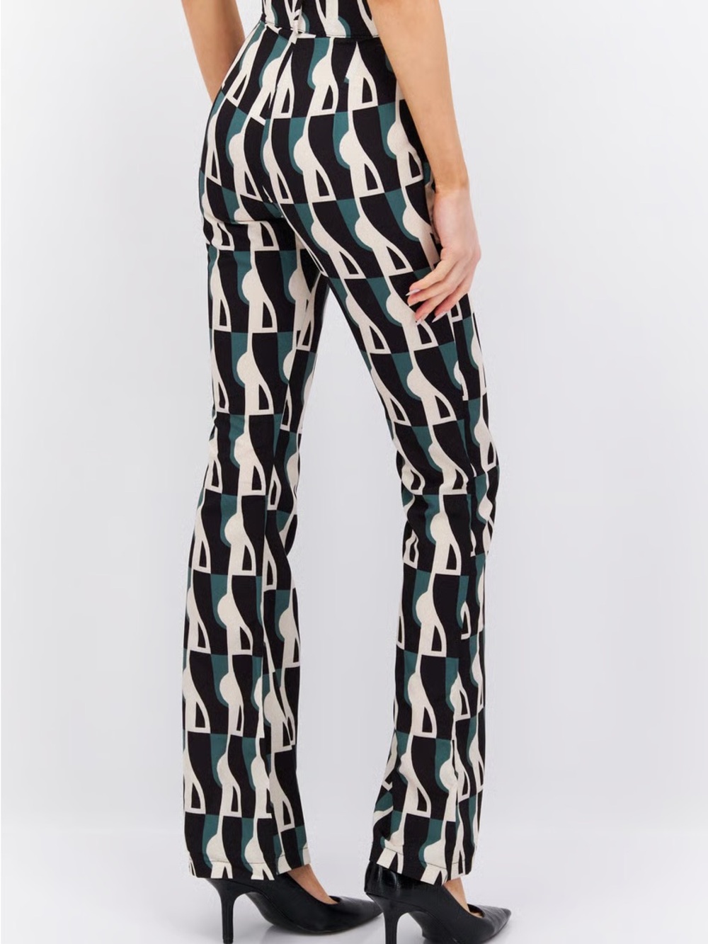 Zara, Geometric Pattern Wide-Leg Pants in Black, White & Green